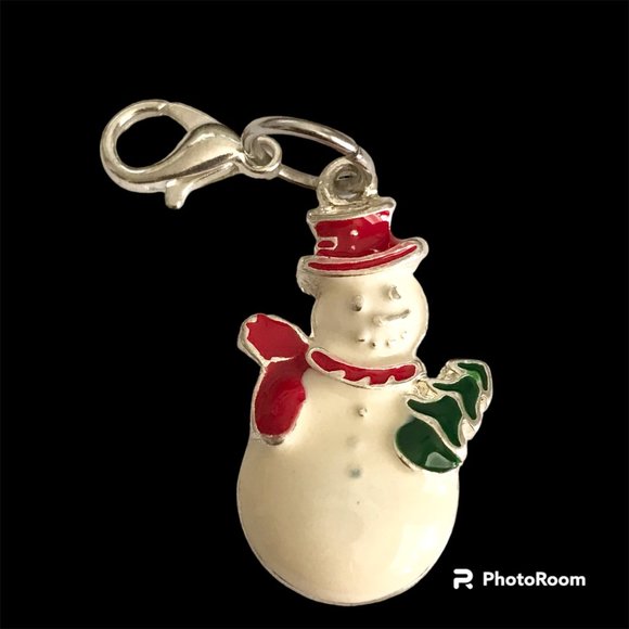 Vintage Christmas Snowman Clip On Charm Silver Plated Bracelet Zipper Pull Purse - Picture 2 of 7